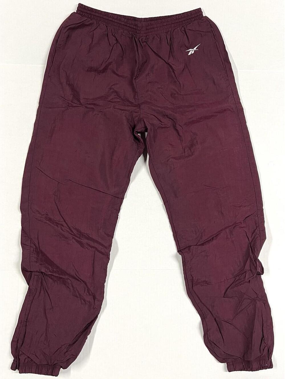 Vintage Reebok Track Windbreaker Pants Sz L Maroon Lined Warmup Running - Picture 3 of 10